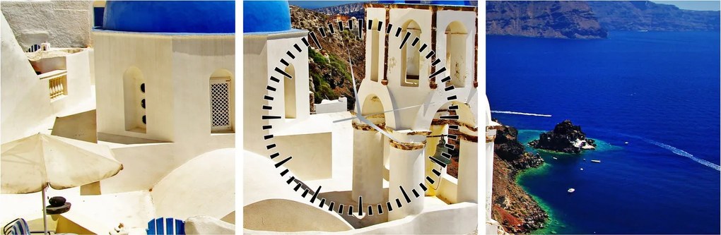 Obraz - Santorini, Grecja (z zegarem) (90x30 cm)