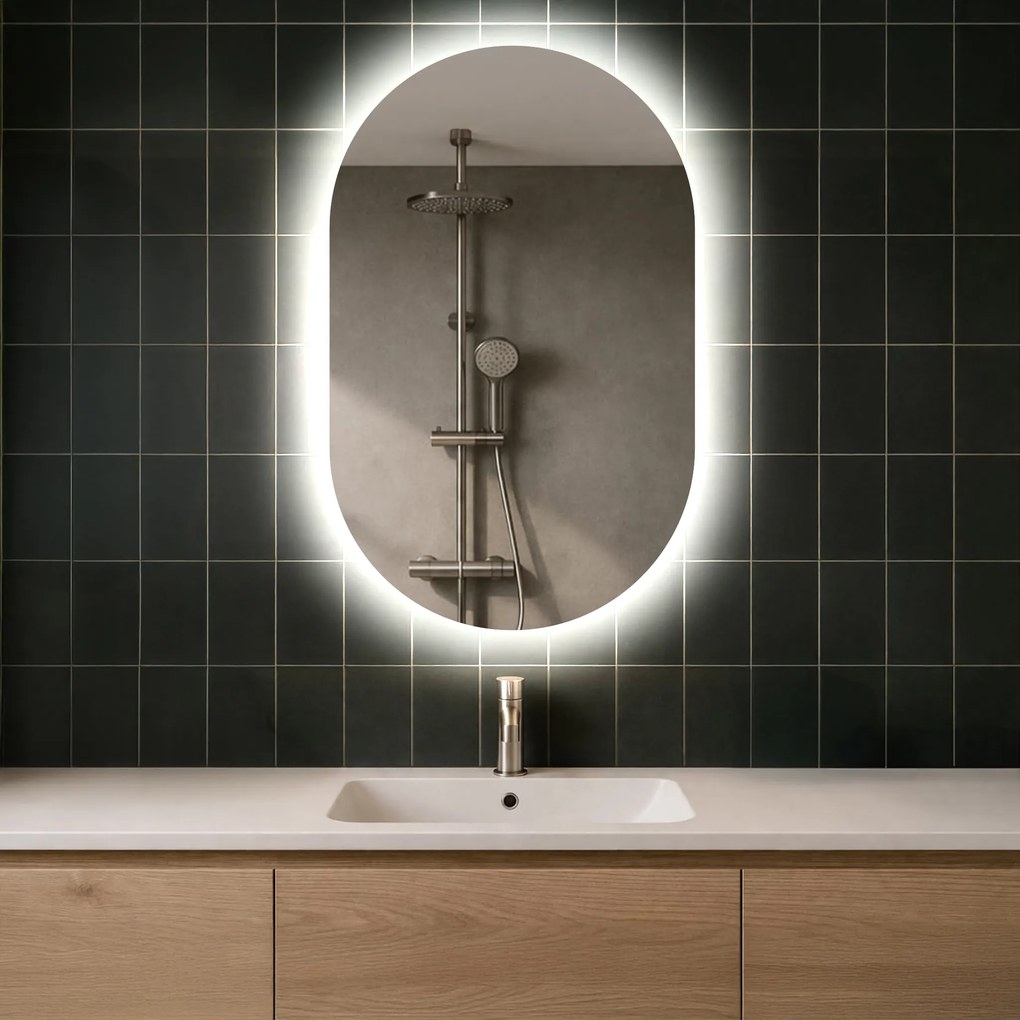 Lustro Łazienkowe Podświetlane 50x80cm z zimną barwą LED 7000K, ciepłą barwą 3000K lub barwą neutralną 4500K