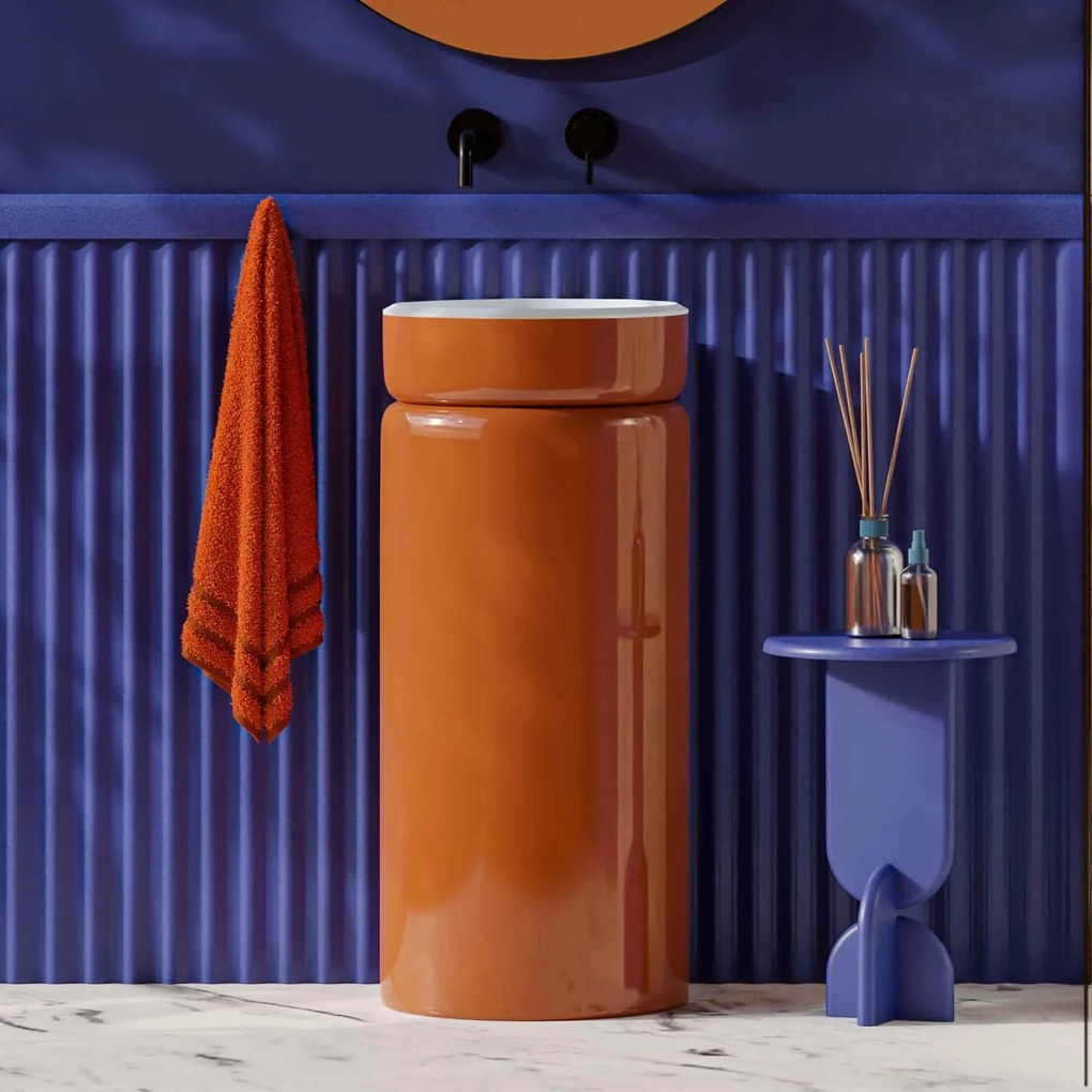 Umywalka wolnostojąca okrągła pomarańczowa RONA Nude Glow 85 x 40 cm : Podłączenie syfonu - Do podłogi