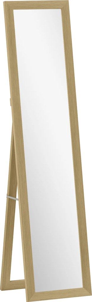 HOMCOM Lustro całopostaciowe, lustro ścienne, 37 cm x 40 cm x 155 cm, w tym haczyki montażowe, srebrny + dąb | Aosom PL