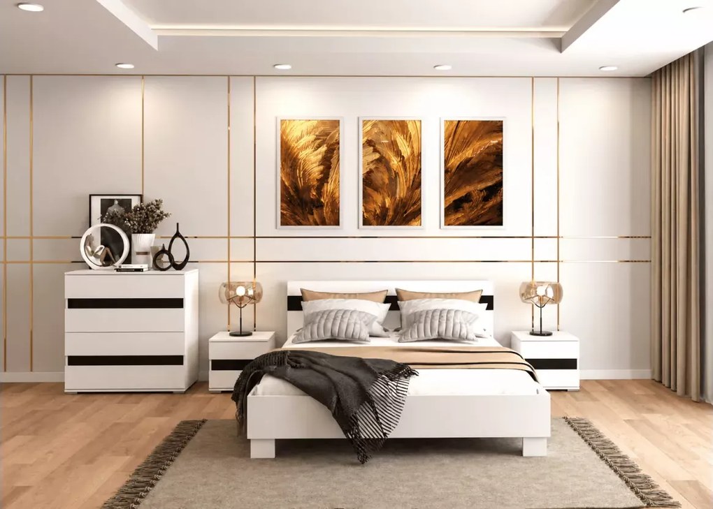 Łóżko dwuosobowe Dannika 160×200 cm na nogach w kolorze białym z czarną wstawką