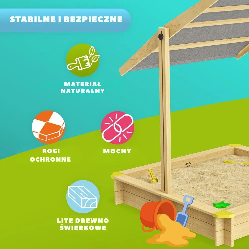 Piaskownica z baldachimem SANDY, drewno świerkowe, 120x120x120cm Jurhan