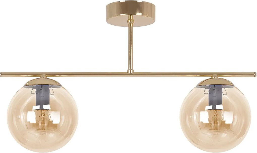 Złoto-bursztynowa lampa sufitowa z 2 szklanymi kloszami - A671 G0-A82