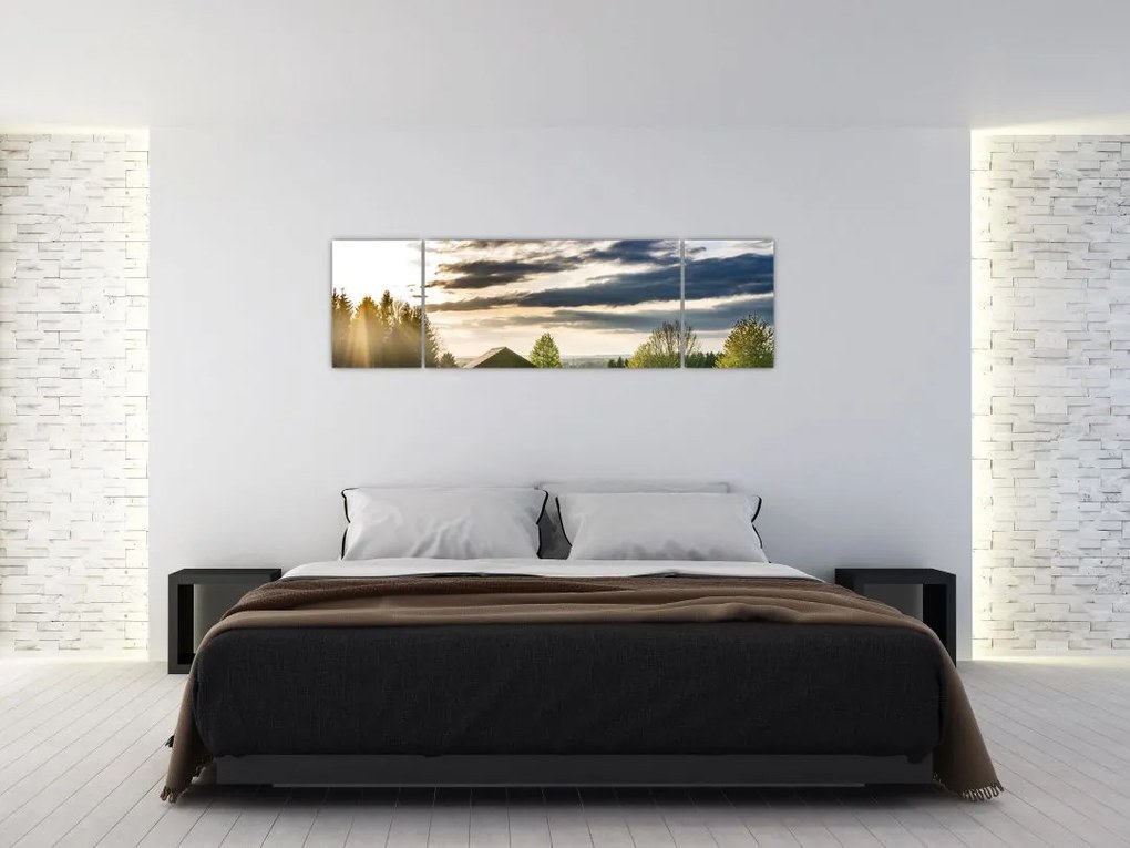 Obraz domku na łące (170x50 cm)