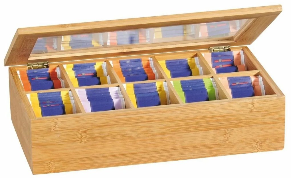 Kesper 58901 Organizer na herbatę bambusowy, 10 przegródek, 36 x 20 x 9 cm