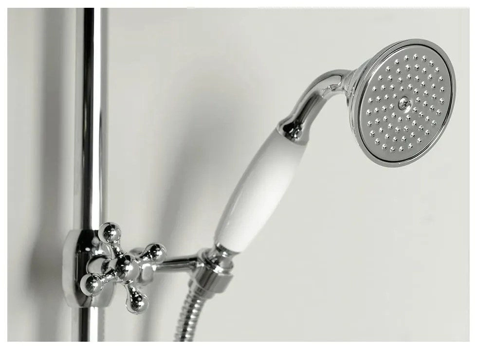 Zestaw prysznicowy z mosiądzu w kolorze srebra z połyskiem z baterią z termostatem, deszczownicą i słuchawką prysznicową 142 cm Antea – Sapho