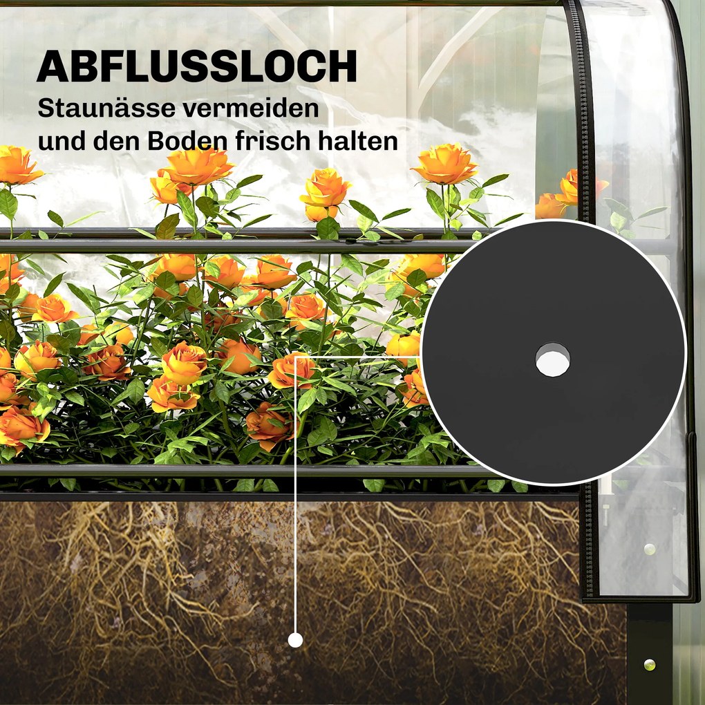 Outsunny Podwyższana grządka z nakładką szklarniową, pojemnik z otwieraną pokrywą, rolowane drzwi na zamek, otwór odpływowy Czarny | Aosom PL