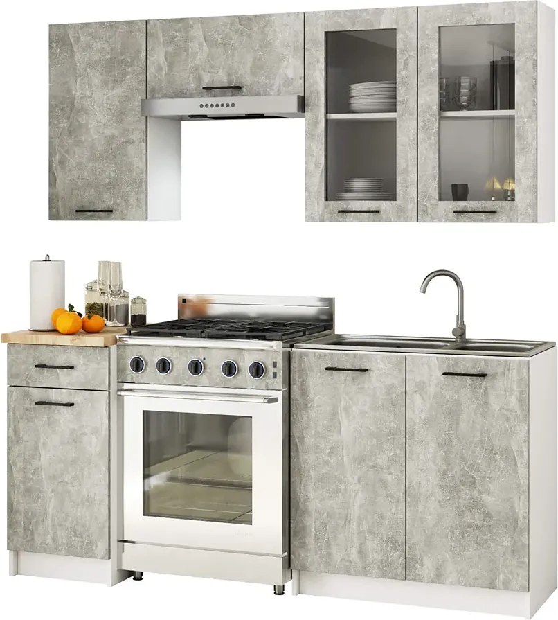 Komplet mebli kuchennych  beton z witryną 180 cm L8-M09
