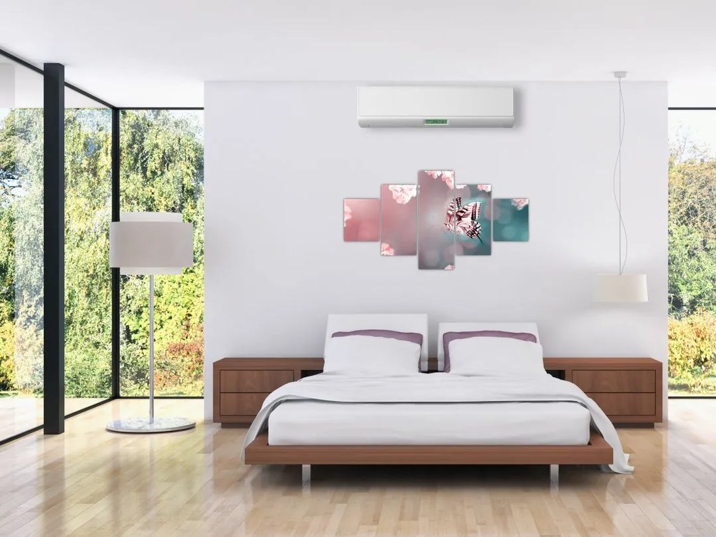Obraz - Motyl wśród kwiatów (125x70 cm)