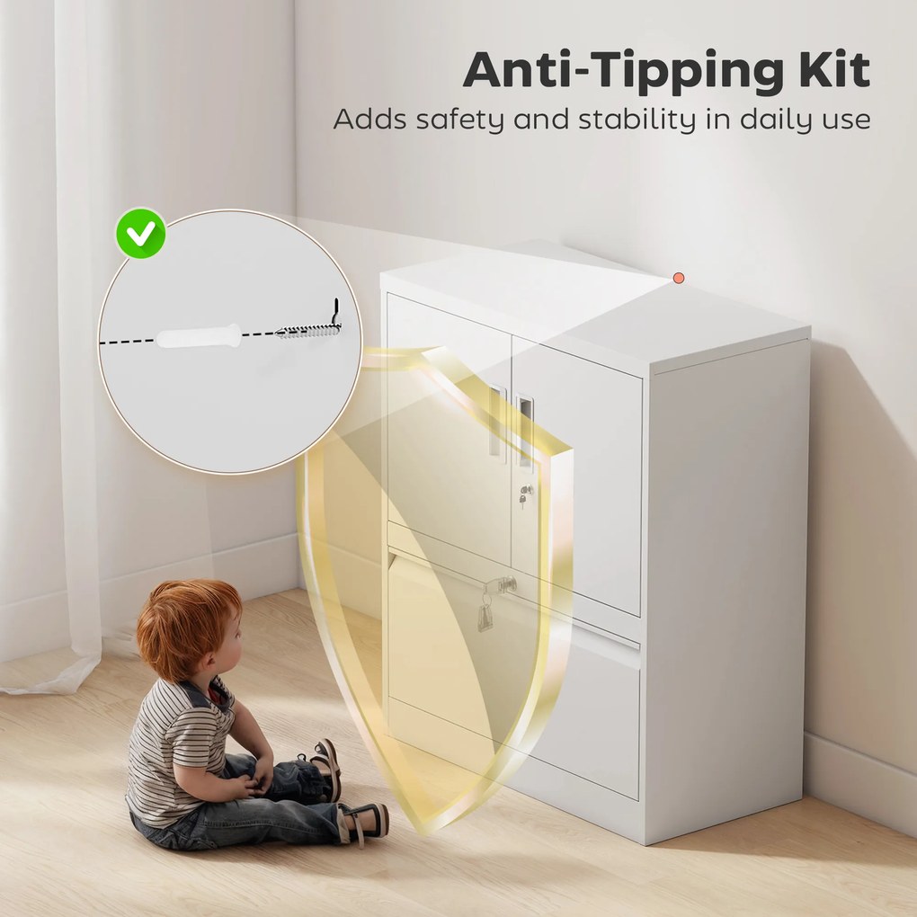 HOMCOM Szafa na akta Szafa biurowa Zamykana Szafa wielofunkcyjna ze stali z 2 drzwiami, regulowanymi półkami Biała