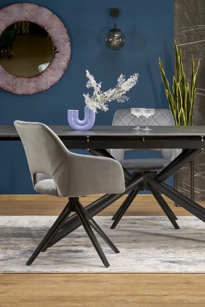 Stół rozkładany VITORINO 160(220)x90 czarny marmur HALMAR