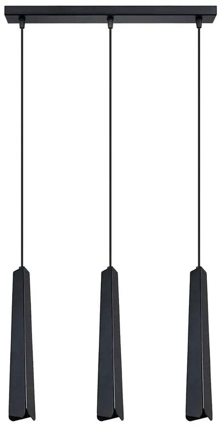 Czarna potrójna lampa wisząca z metalowymi kloszami R8-K43