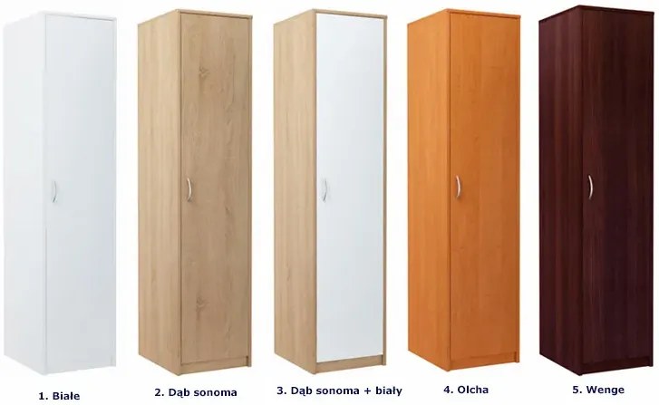 Biała wąska szafa z drążkiem i półkami S9-S46