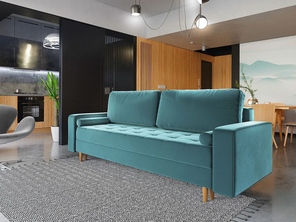 Błękitna nowoczesna sofa rozkładana E2-T41