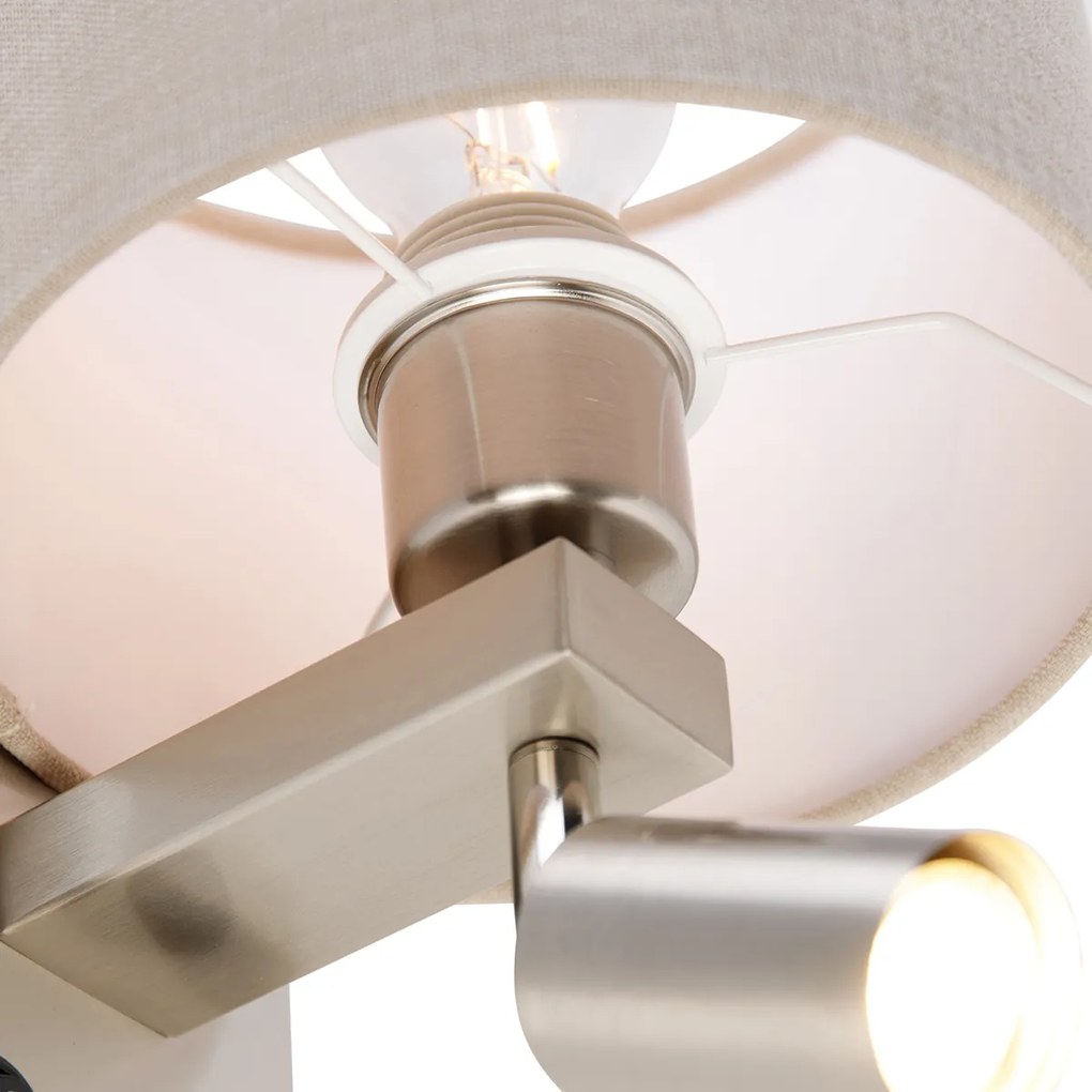 Stalowa lampa ścienna z lampką do czytania i kloszem 18 cm jasnobrązowa - Brescia Nowoczesny Oswietlenie wewnetrzne