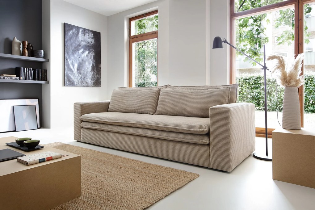 Masseno Sofa SCORZA z funkcją spania i pojemnikiem na pościel, Rozkładana sofa - Beżowy, POSO 100