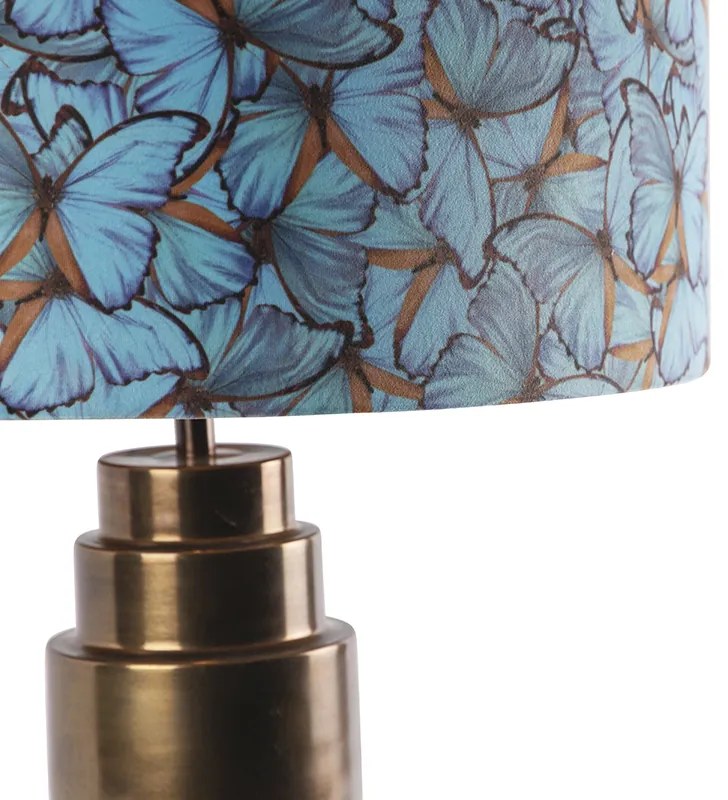 Lampa stołowa brązowa z aksamitnym abażurem z motylem 50 cm - Bruut ArtDeco Oswietlenie wewnetrzne