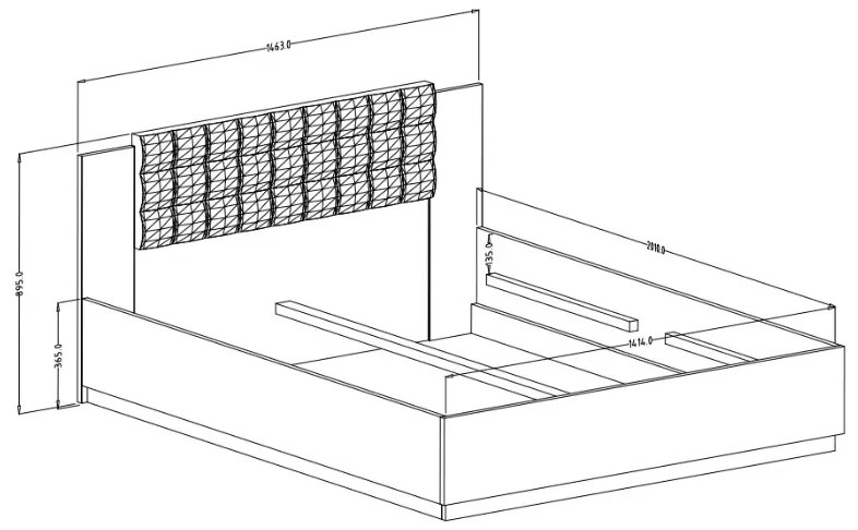 Łóżko SIGMA 140x200 dąb flagstaff srebrny/czarny mat z tapicerowanym zagłówkiem HELVETIA