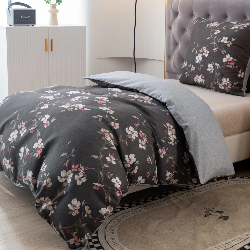 PrzytulneMieszkanie.pl PrzytulneMieszkanie.pl Pościel flanelowa BLOSSOM szara Rozmiar pościeli: 70 x 90 cm | 140 x 200 cm