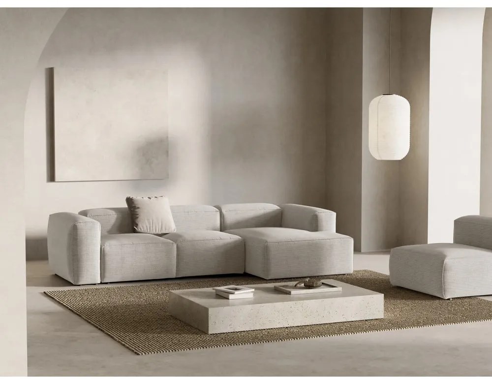 Beżowy sztruksowy narożnik (prawostronny/z szezlongiem) Bergamo – Cosmopolitan Design