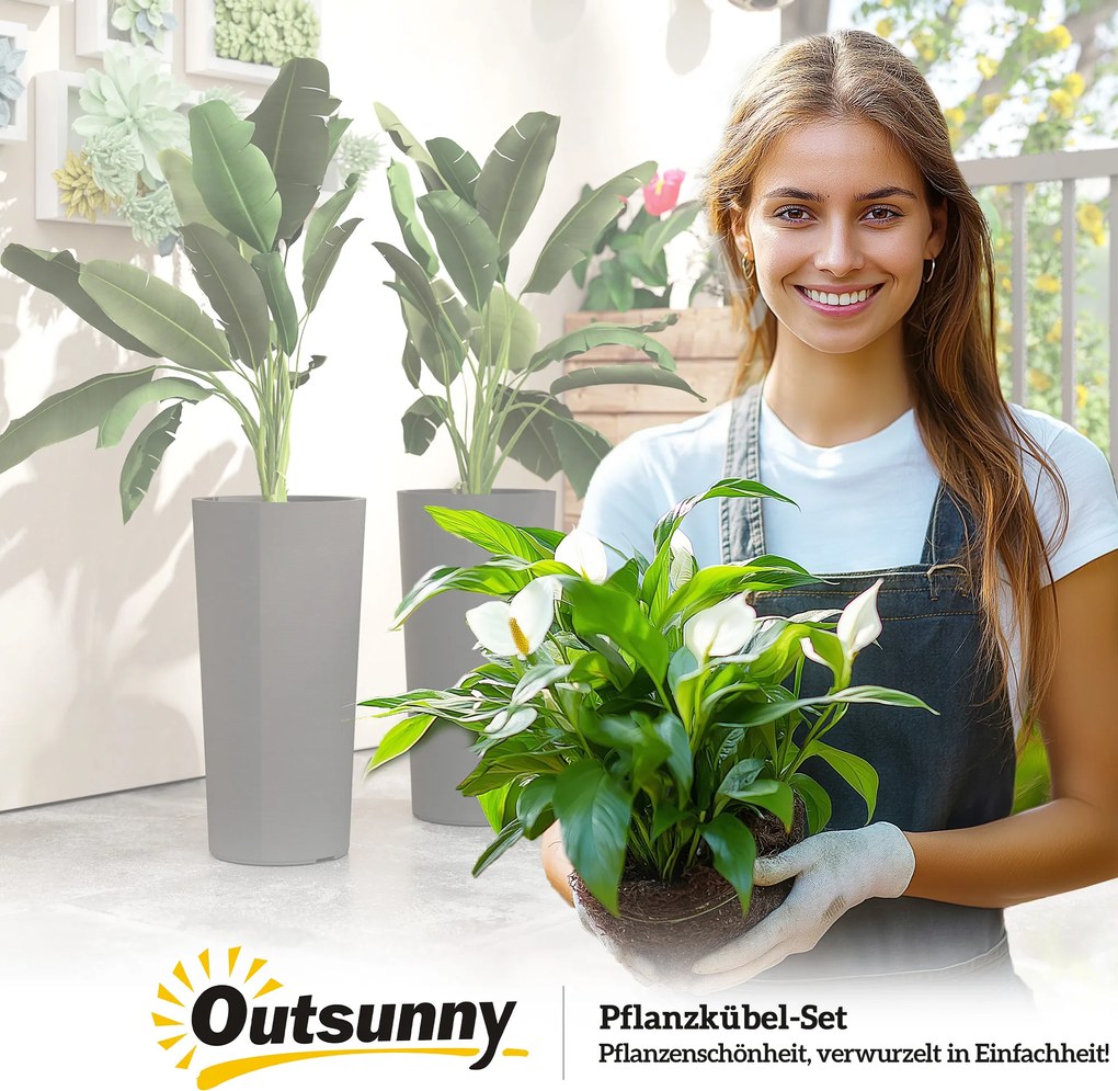 Outsunny Zestaw 2 Donic, Stosowane jedna w drugiej, Donice z Odpływem 35x35 cm, Okrągłe, Ciemnoszare | Aosom PL