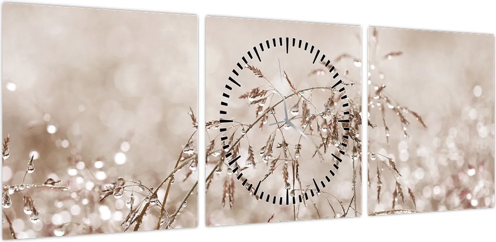 Obraz - Łąka w odcieniach brązu (z zegarem) (90x30 cm)