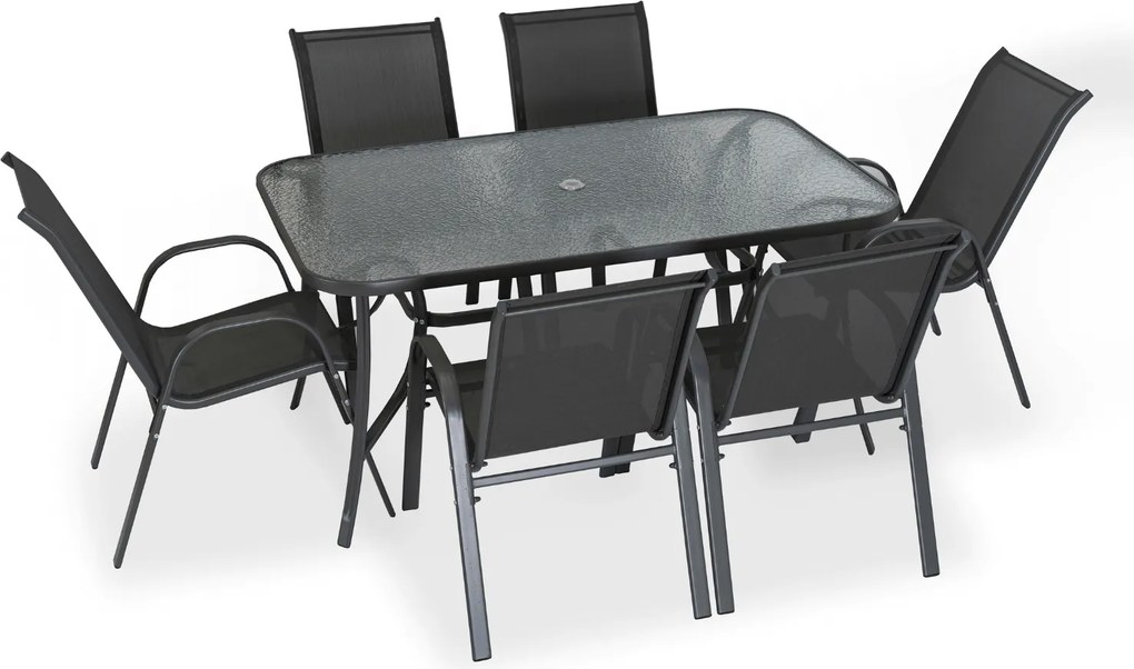 Zestaw Mebli Ogrodowych NEBRASKA Szary 6 Krzeseł Stół Tarasowy Parasol Nowoczesny