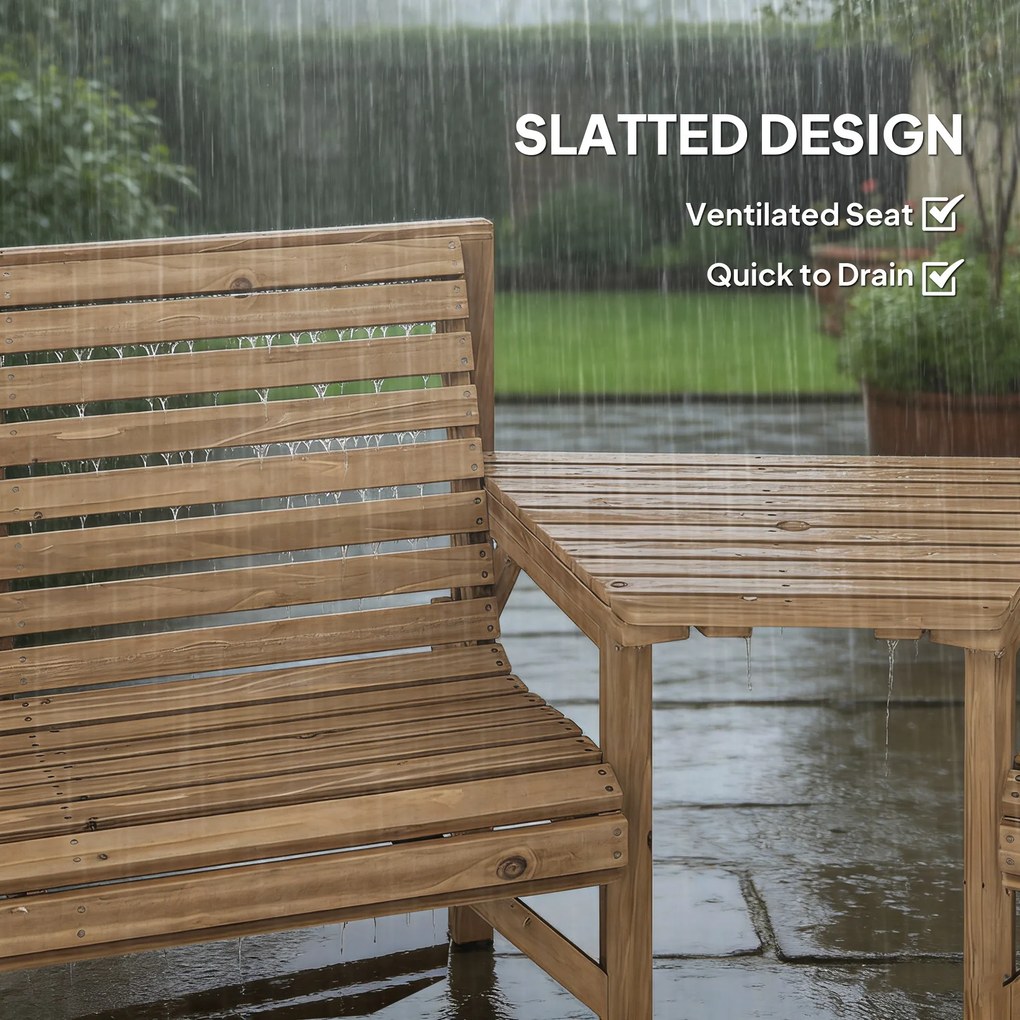 Outsunny Zestaw 3 krzeseł ogrodowych, meble balkonowe z otworem na parasol, krzesło ogrodowe, ławka, odłączany stolik 121x65x90 cm naturalne drewno | Aosom PL