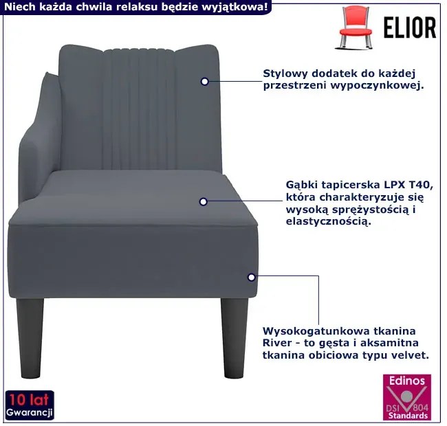 Ciemnoszara leżanka z podłokietnikiem H5-M32