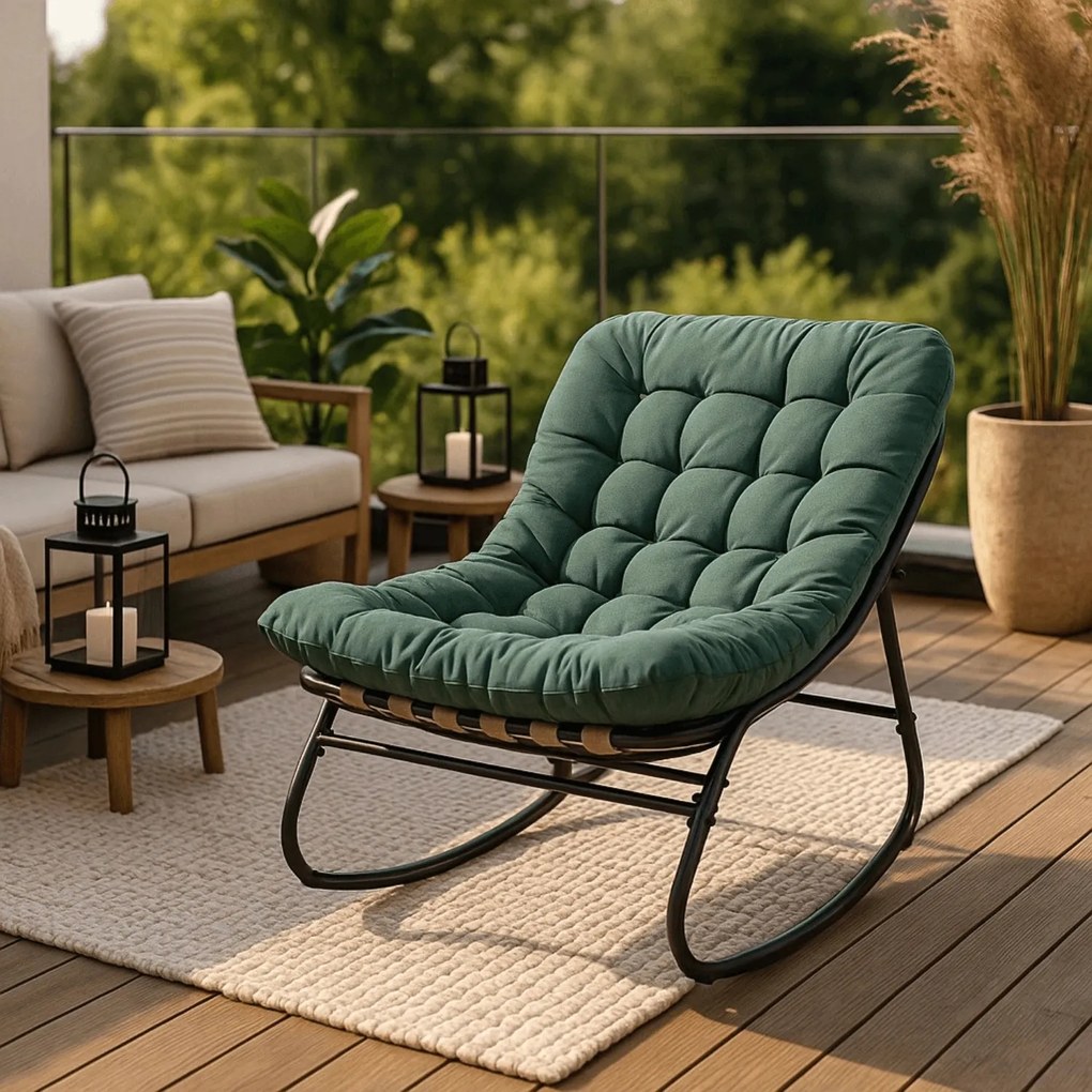 Bujany fotel na taras Aurora - bujak ogrodowy z pikowaną poduchą, zielony