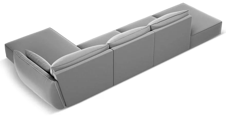 Jasnoszary aksamitny narożnik (prawostronny/z szezlongiem) Vanda – Mazzini Sofas