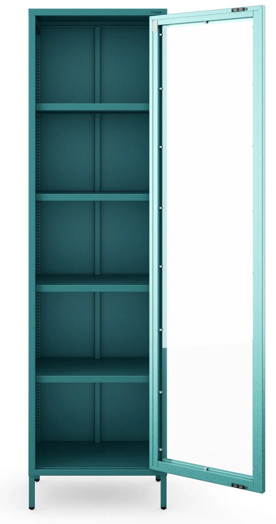 Witryna szklana wąska na nóżkach do salonu morska, 500 x 1800 x 350 mm: LUIGI Modern