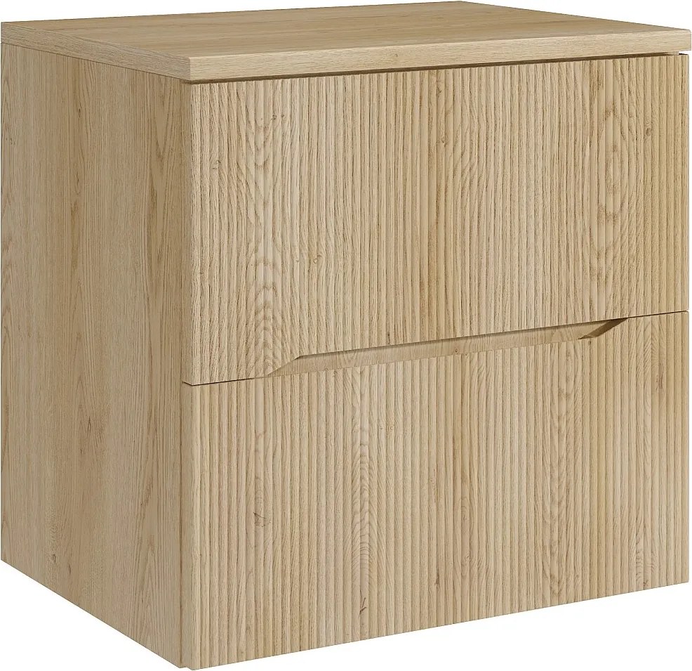 Szafka łazienkowa wisząca prążkowana z półką – Jasny naturalny – 60 cm – ORISO