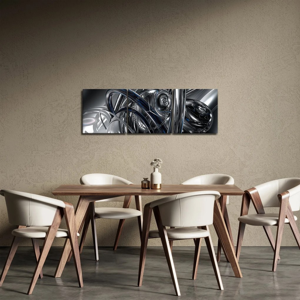 Obraz szarej abstrakcji z niebieskim (z zegarem) (90x30 cm)