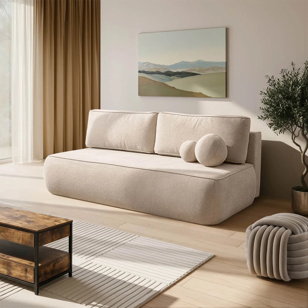 Sofa z Funkcją Spania ARVETO Kremowa Szenil Nowoczesna