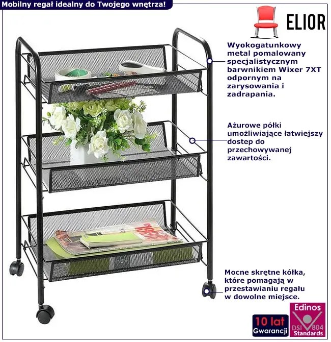 Czarny regał do piwnicy z 3 półkami - Baster