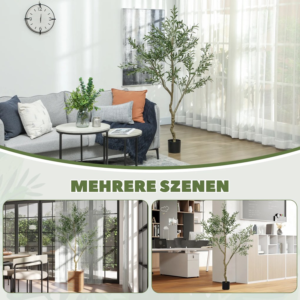 HOMCOM Sztuczna Oliwka, Roślina Sztuczna, Żywopłotowa Oliwka w Doniczce, 180 cm, Tworzywo Sztuczne, Zielona