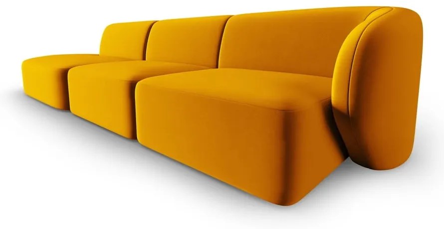 Musztardowa aksamitna sofa prawostronna 311 cm Paolo – Milo Casa