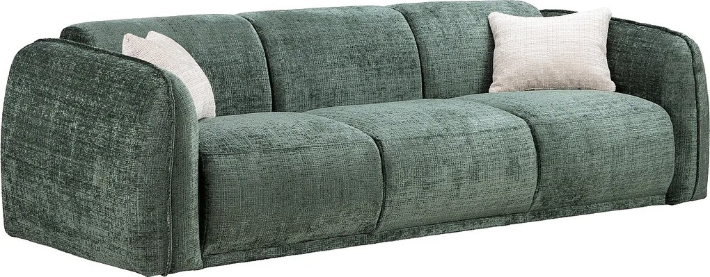 Kanapa  3-osobowa z zielonej tkaniny szenilowej JUNETI