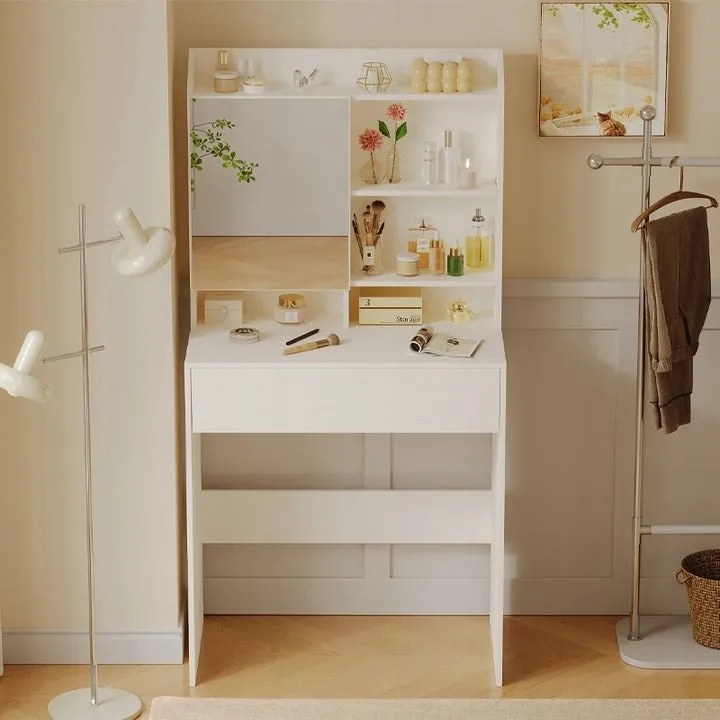 Nowoczesna toaletka kosmetyczna z otwieranym lustrem loft szuflada glamour