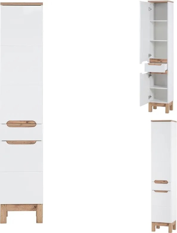 Zestaw białych mebli łazienkowych Bali 007 - szafka 80 cm z umywalką i słupek