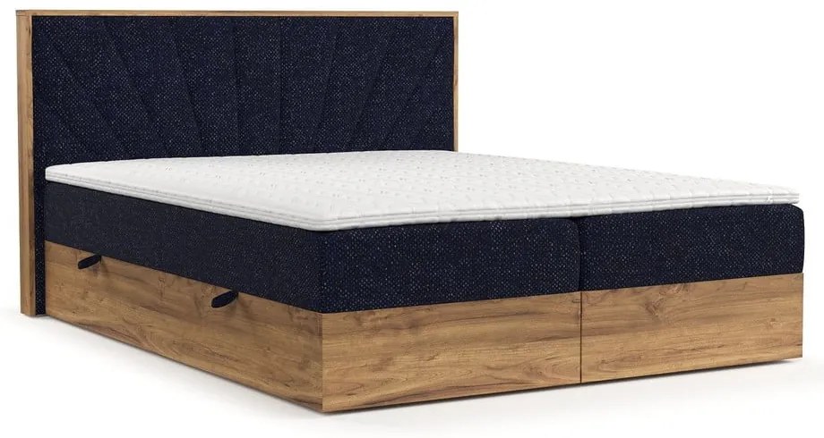 Ciemnoniebiesko-naturalne łóżko boxspring ze schowkiem 140x200 cm Asahi – Maison de Rêve