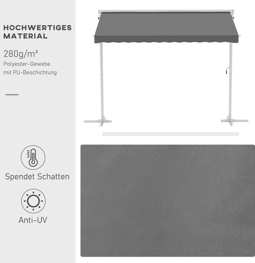 Outsunny markiza stojąca ogrodowa ze składanym ramieniem taras szara 3 x 3 m