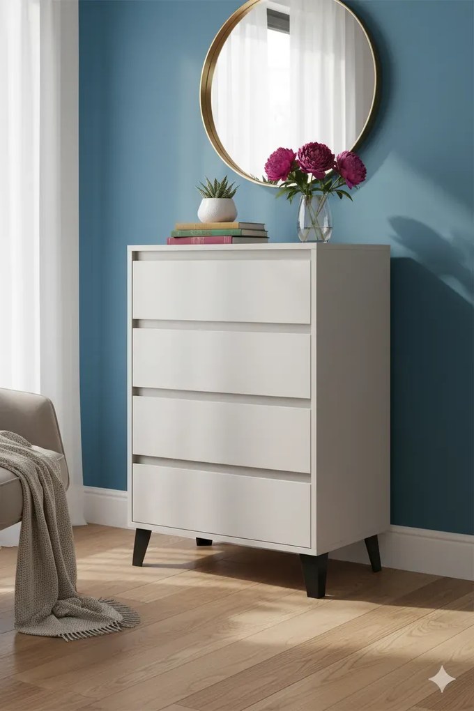 Kaszmirowa komoda z 4 szufladami na nóżkach W1-L46