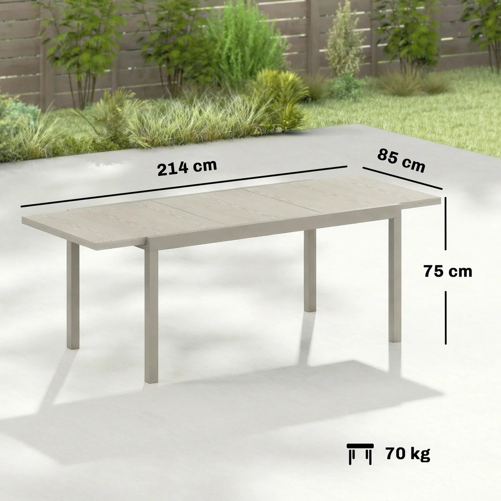 Outsunny Stół Ogrodowy Rozkładany 154/214 x 85 cm Aluminiowy Stół Jadalniany dla 8-10 Osób z Imitacją Drewna Jasnoszary | Aosom PL