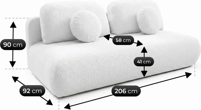 Sofa BASE Rozkładana Dwuosobowa Kremowa Boucle Japandi