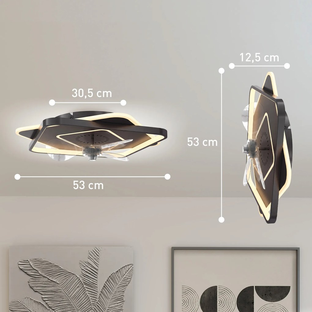 HOMCOM Wentylator sufitowy z oświetleniem i pilotem, LED wentylator sufitowy z 6 prędkościami, 3 temperatury barwowe | Aosom PL