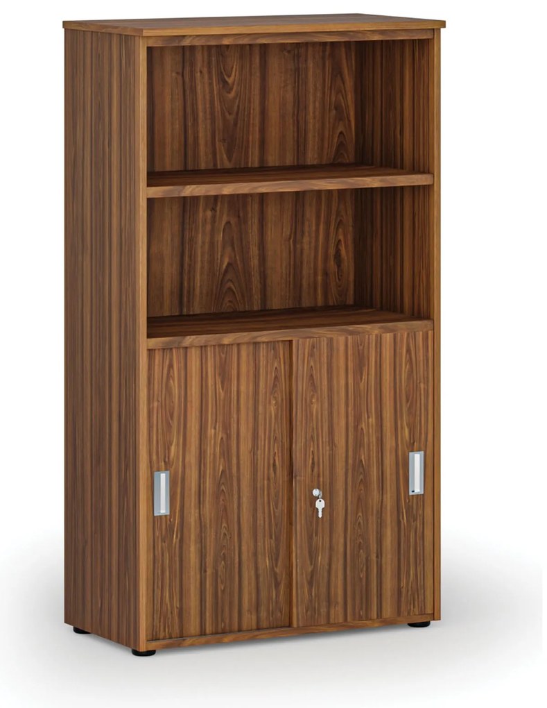 Szafa biurowa kombinowana PRIMO WOOD, drzwi przesuwne na 2 poziomach, 800 x 420 x 1434 mm, orzech