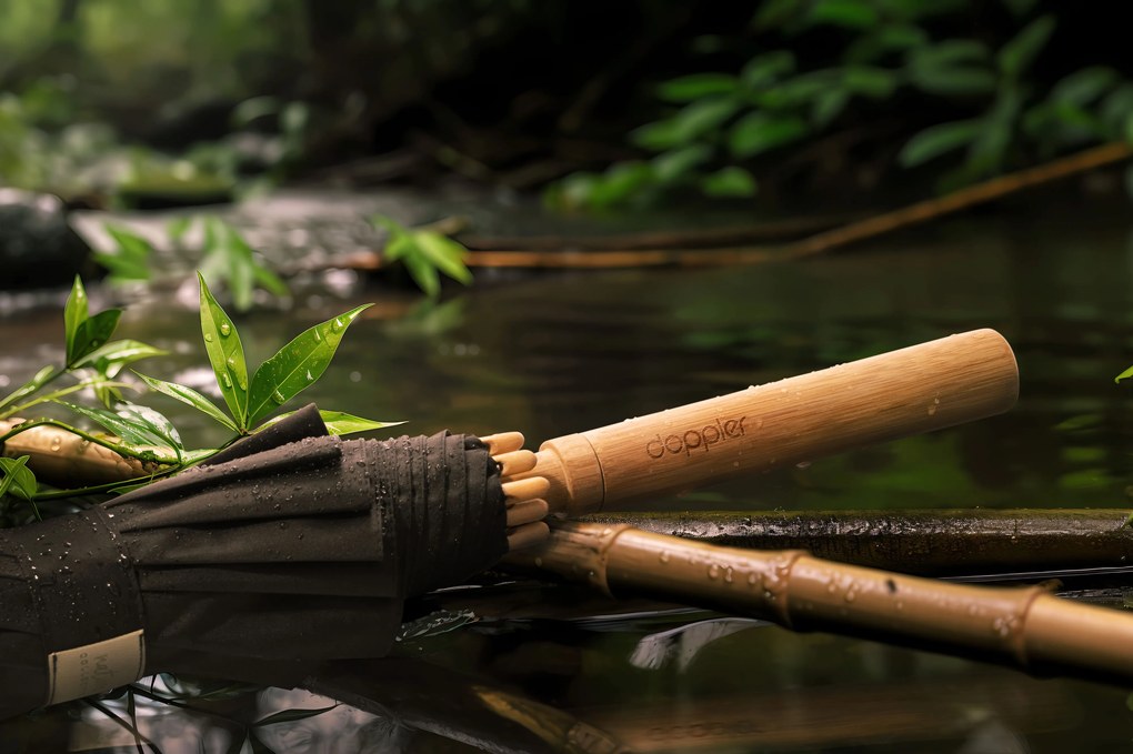 Doppler Nature Long Bamboo Deep Olive parasol składany