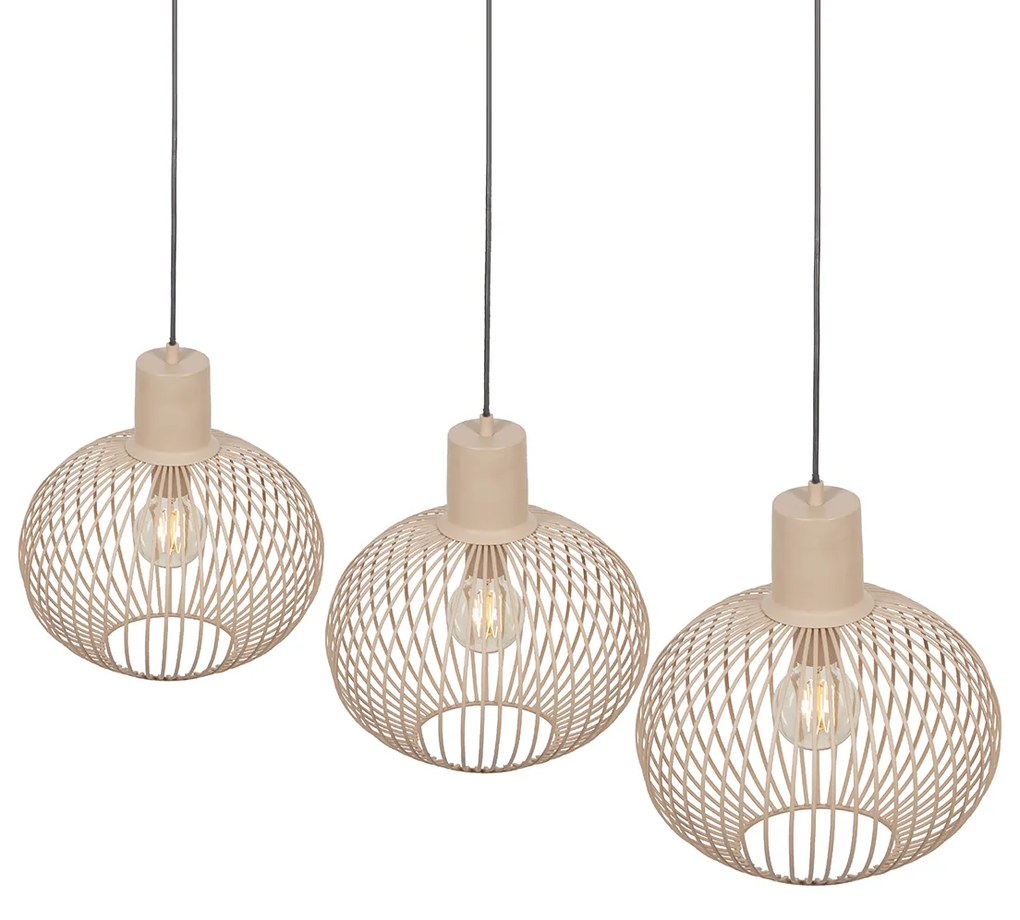 Nowoczesna lampa wisząca z drutu czarna z beżowymi elementami, 3-punktowa - Gila Nowoczesny Oswietlenie wewnetrzne